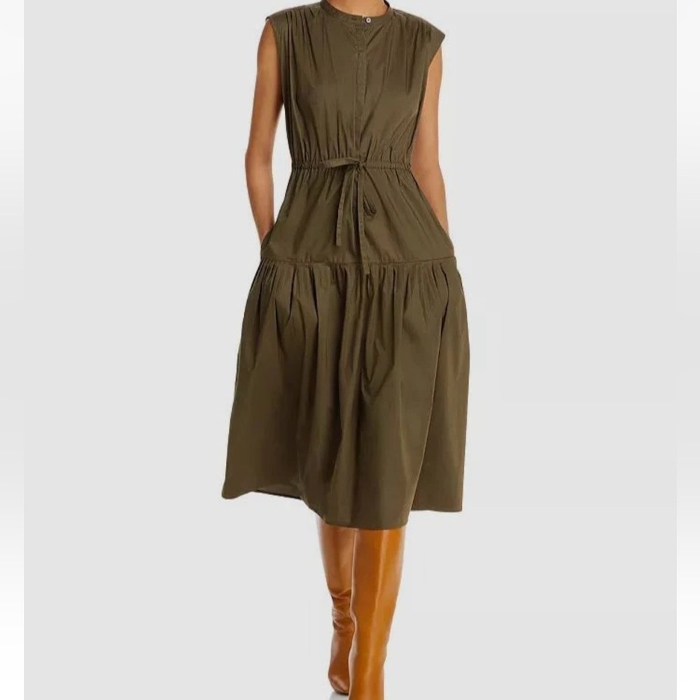 Derek Lam Crosby Olive Green Sleeveless Midi Dress Drawstring Waist Size S NWT